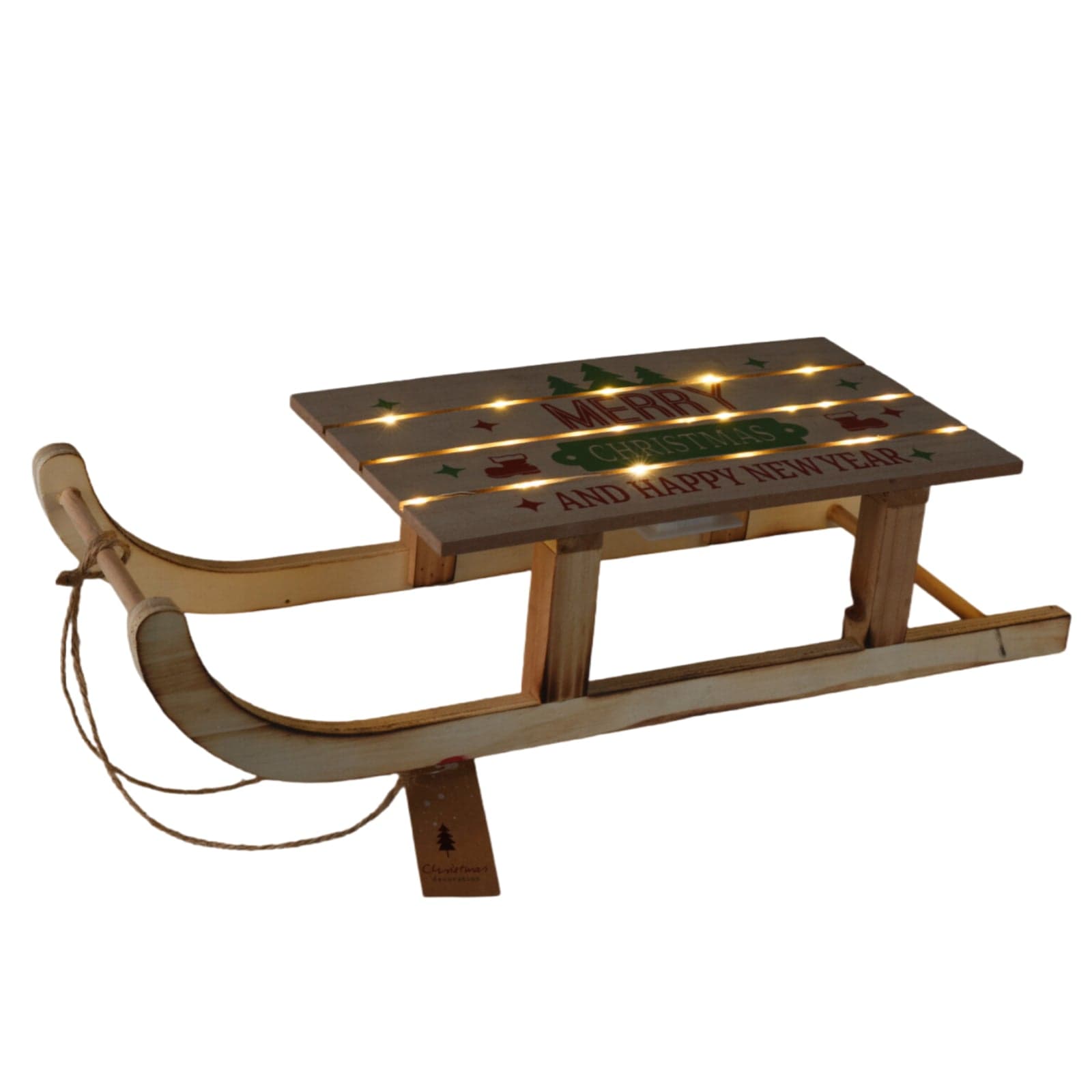 Slitta decorativa natalizia in legno con led per decorazioni natalizie - 2
