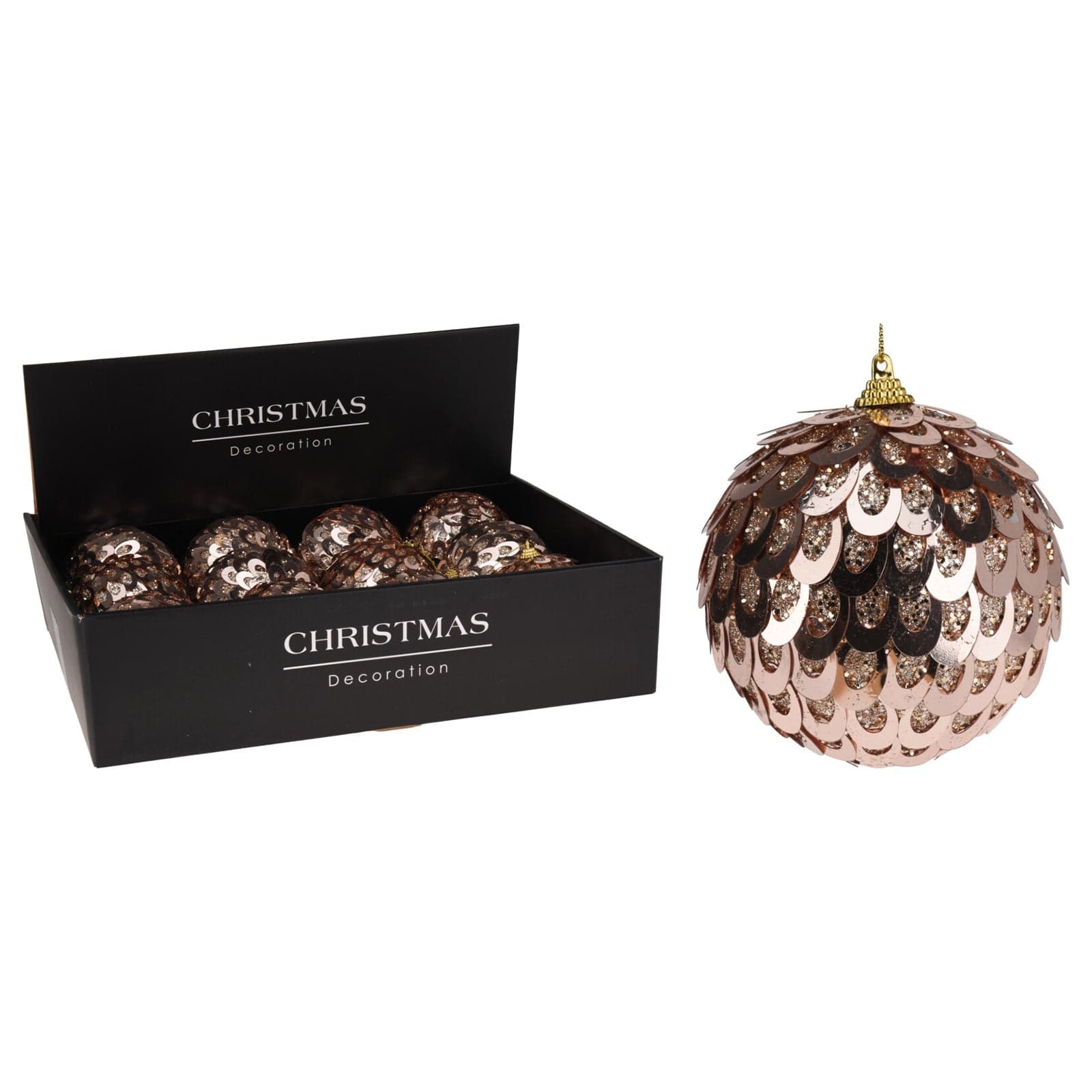 Palline per albero di Natale, in PV, con scaglie color champagne, Ø 100 mm, 12 pezzi - 2