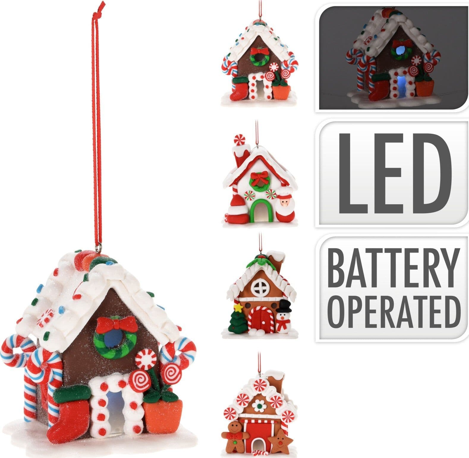 Pendente natalizio casetta per Albero di Natale con luce Led per decorazioni natalizie - 5
