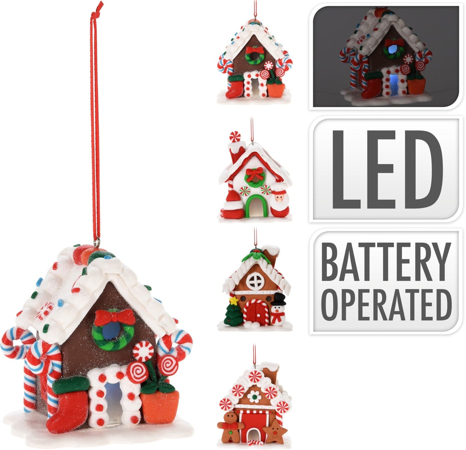 Pendente natalizio casetta per Albero di Natale con luce Led per decorazioni natalizie - 5