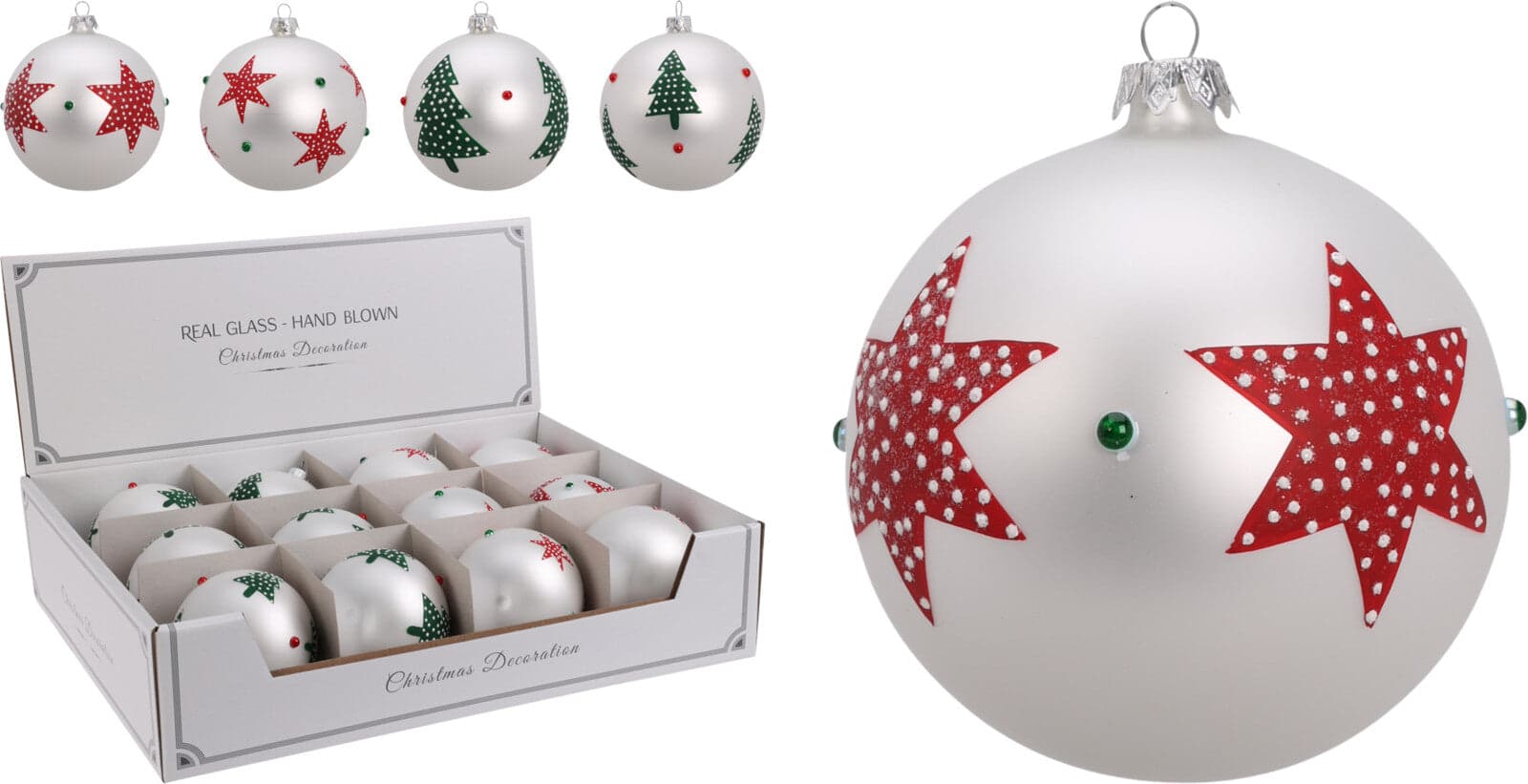 Palline per albero di Natale, in Vetro, con decorazioni, Ø 80 mm, 12 pezzi - 3