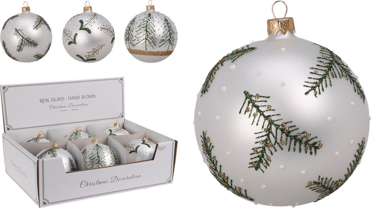 Palline per albero di Natale, in Vetro, con foglie decorative, Ø 100 mm, 6 pezzi - 3