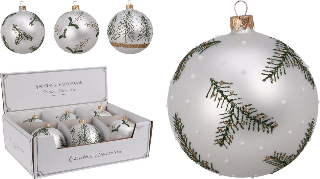 Palline per albero di Natale, in Vetro, con foglie decorative, Ø 100 mm, 6 pezzi - 3