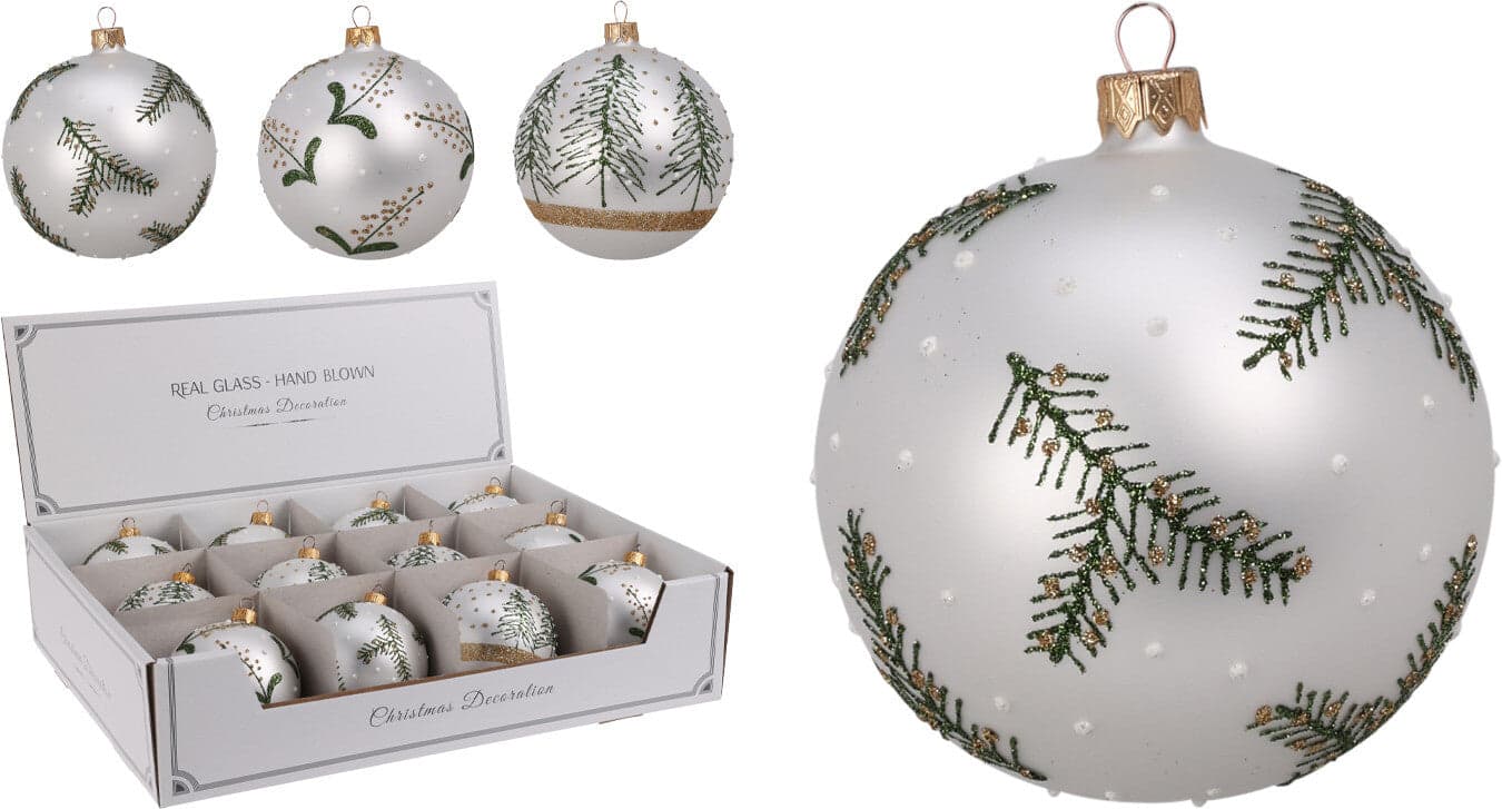 Palline per albero di Natale, in Vetro, con foglie decorative, Ø 80 mm, 12 pezzi - 3