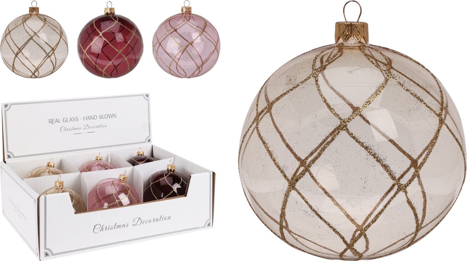 Palline per albero di Natale, in Vetro, con glitter color oro, Ø 100 mm, 6 pezzi - 3