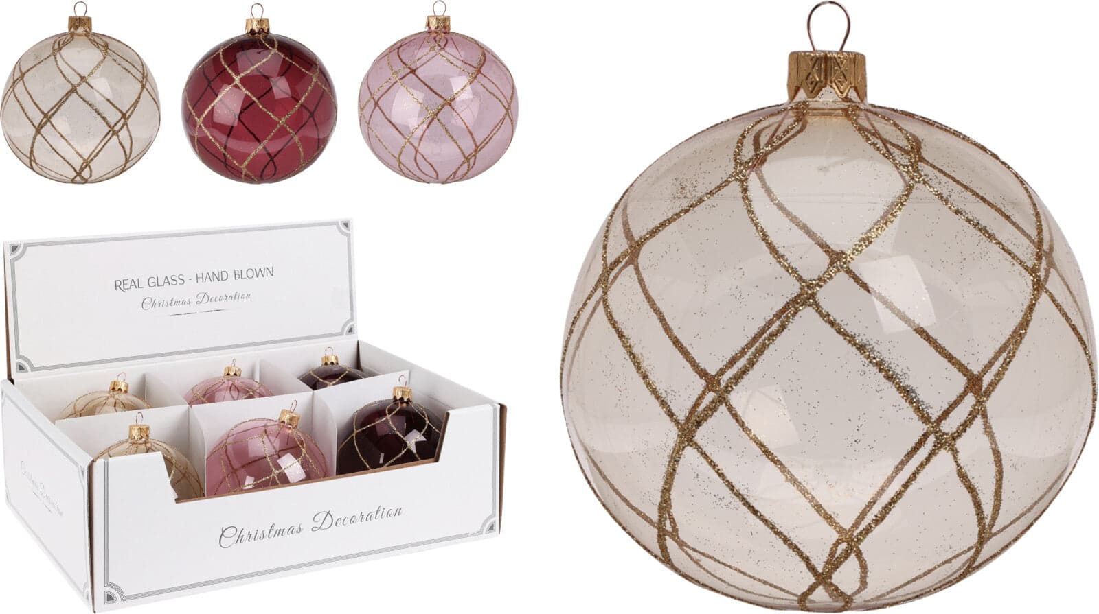 Palline per albero di Natale, in Vetro, con glitter color oro, Ø 100 mm, 6 pezzi - 3