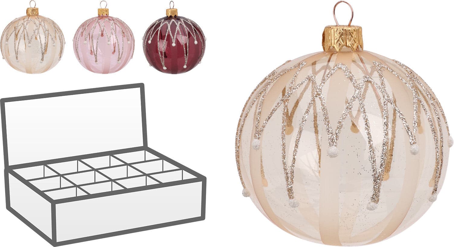Palline per albero di Natale, in Vetro, con glitter decorativi, Ø 100 mm, 6 pezzi - 3