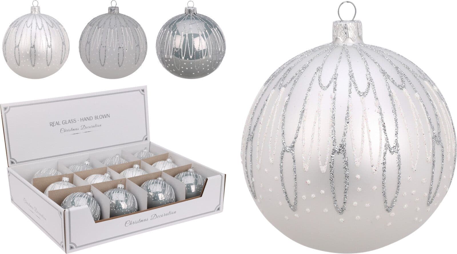 Palline per albero di Natale, in Vetro, con glitter decorativi, Ø 80 mm, 12 pezzi - 3