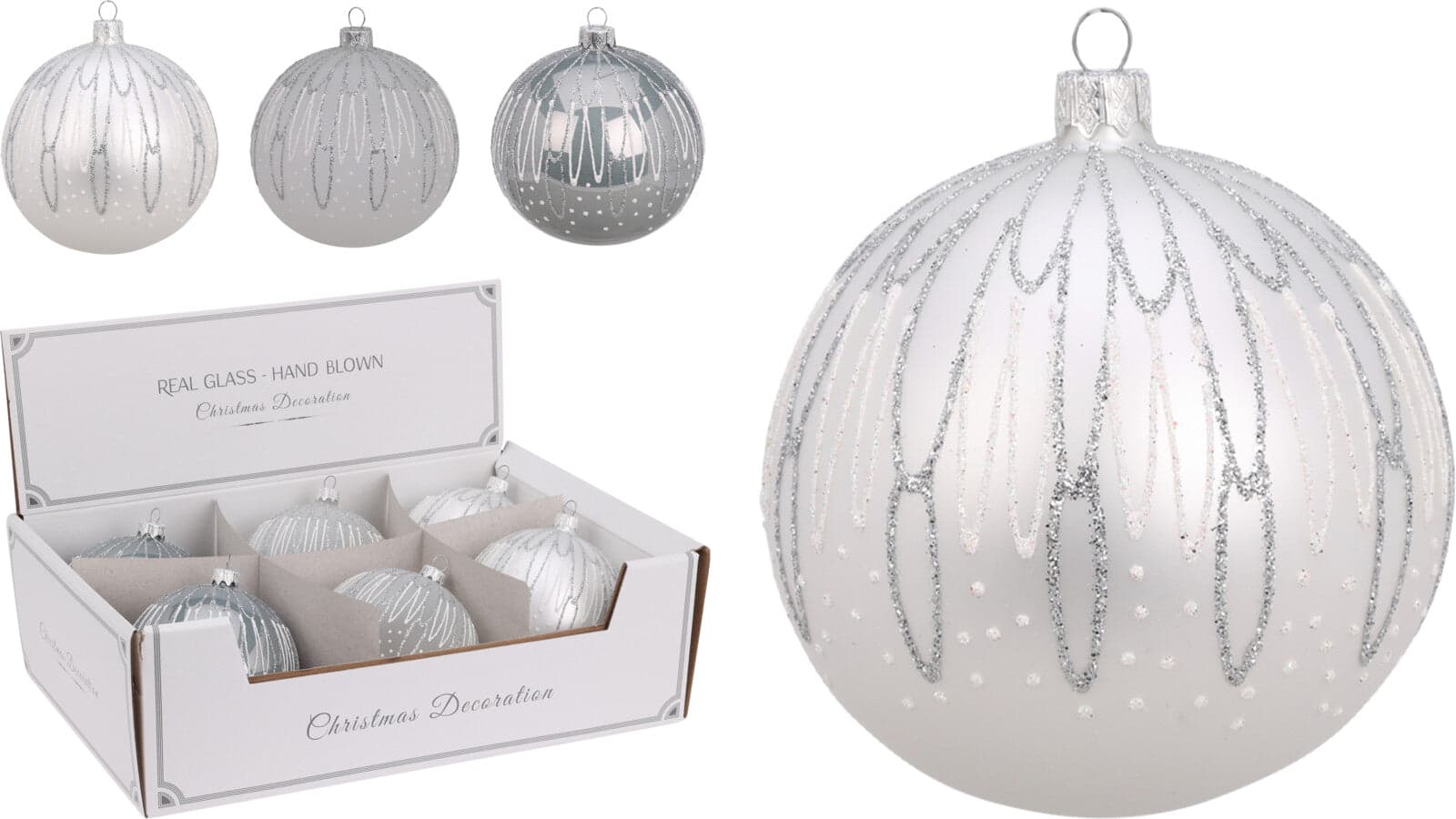 Palline per albero di Natale, in Vetro, con glitter decorativi, Ø 100 mm, 6 pezzi - 3