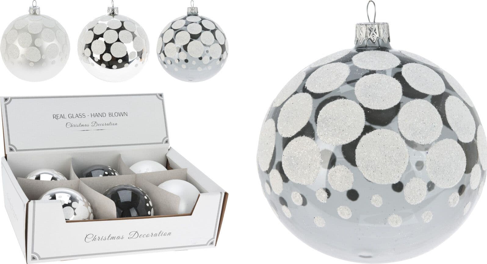 Palline per albero di Natale, in Vetro, con glitter a pois, Ø 100 mm, 6 pezzi - 3