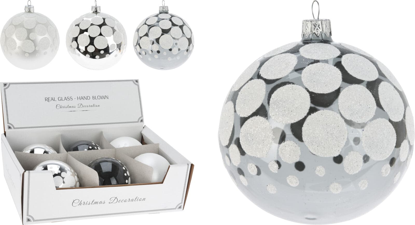 Palline per albero di Natale, in Vetro, con glitter a pois, Ø 100 mm, 6 pezzi - 3
