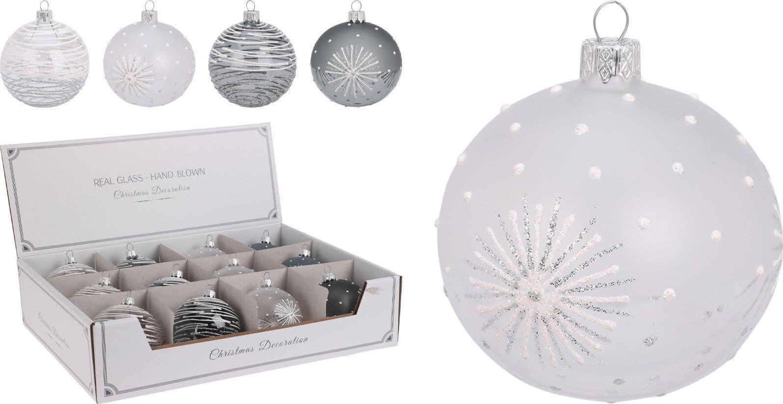 Palline per albero di Natale, in Vetro, con glitter, Ø 80 mm, 12 pezzi - 3