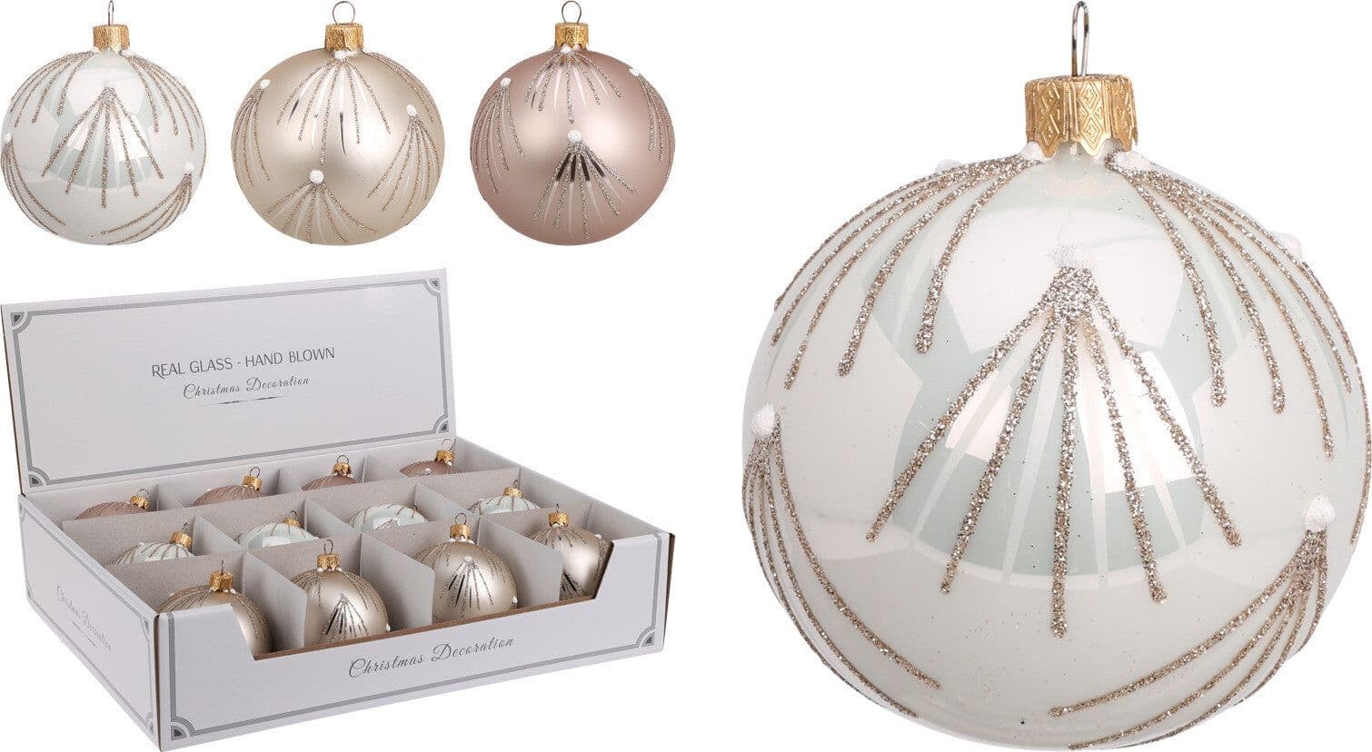 Palline per albero di Natale, in Vetro, con glitter, Ø 80 mm, 12 pezzi - 3