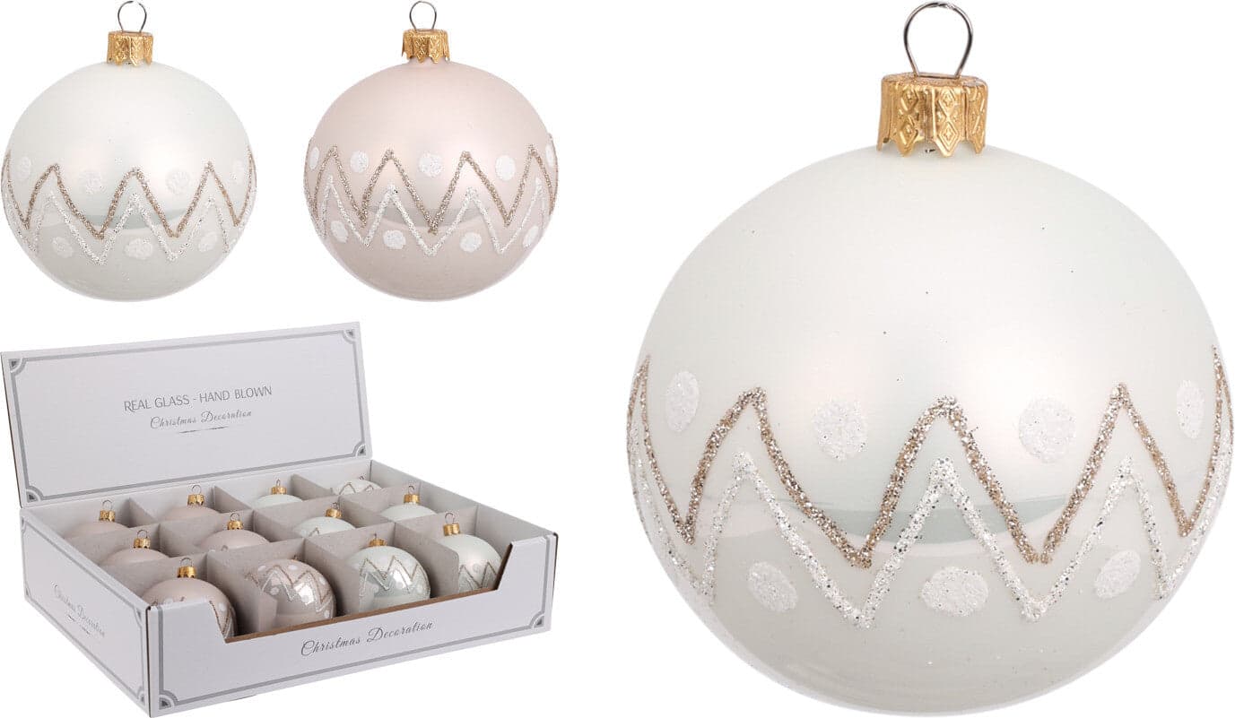 Palline per albero di Natale, in Vetro, glitter a zigzag, Ø 80 mm, 12 pezzi - 3