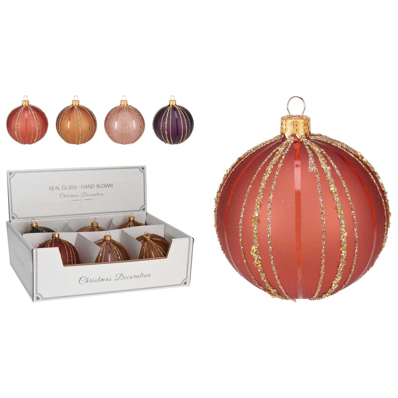 Palline per albero di Natale, in Vetro, con glitter, da Ø 100 mm, 6 pezzi - 3
