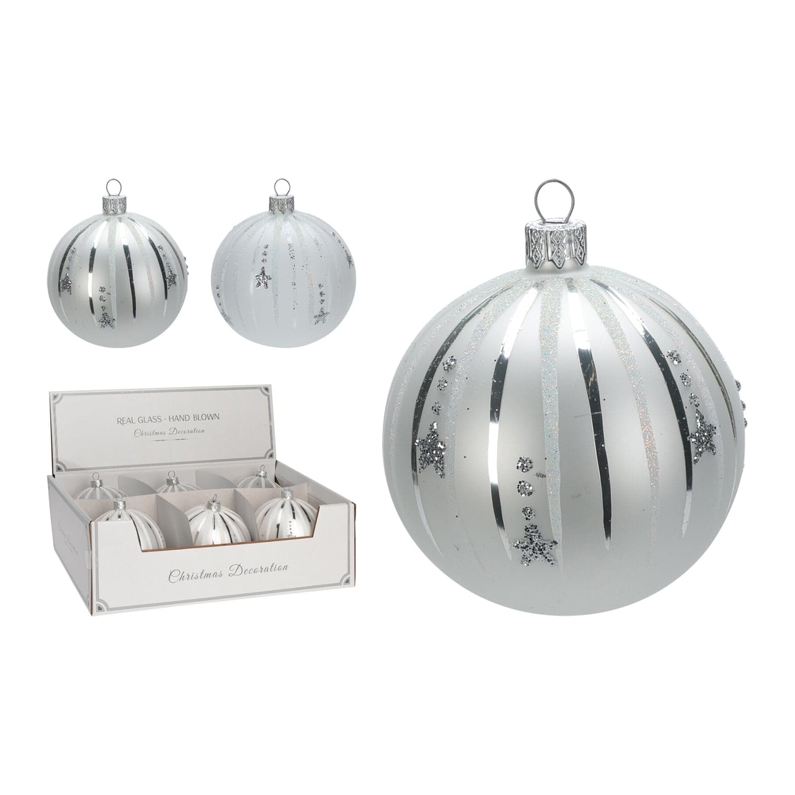 Palline per albero di Natale, in Vetro, color argento, da Ø 100 mm, 6 pezzi - 3