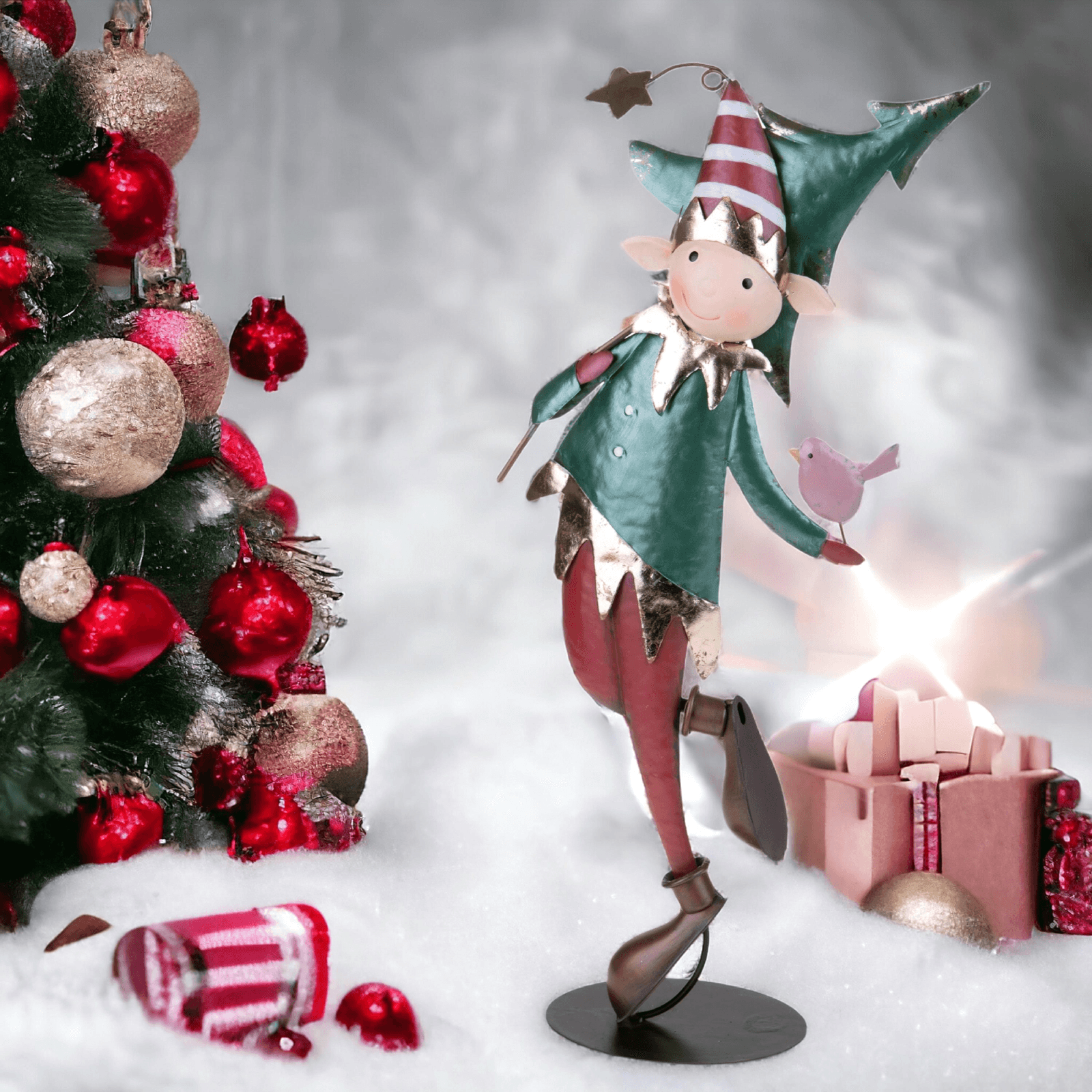 Folletto di natale con albero h 62 cm con albero in metallo - 2