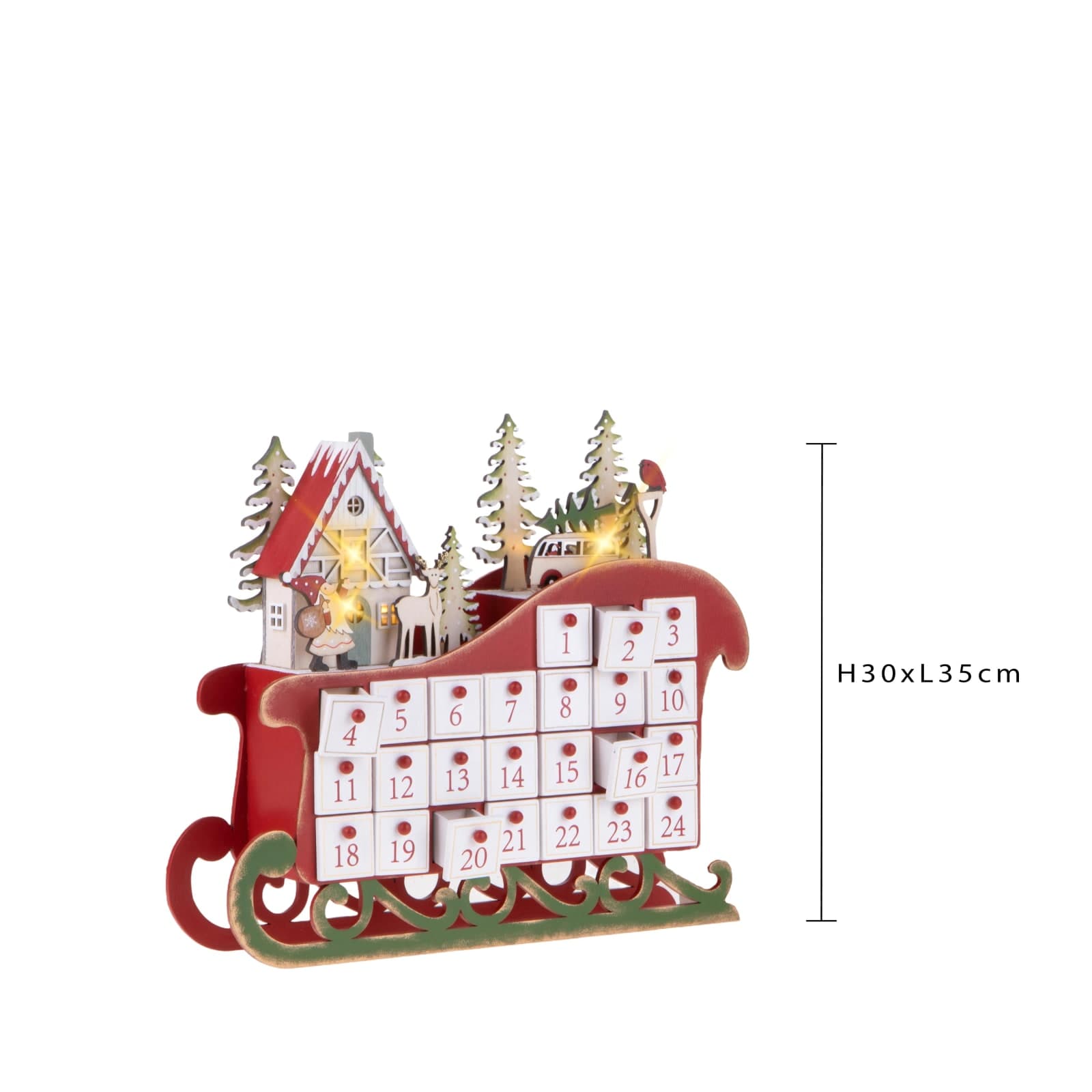 Villaggio calendario  con avvento e led  H30 cm in legno - 3
