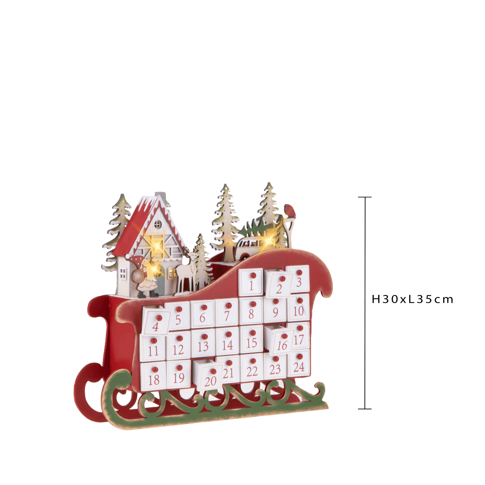 Villaggio calendario  con avvento e led  H30 cm in legno - 3