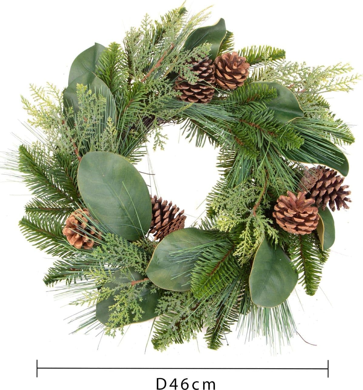 Corona verde di pigne in sintetico per decorazioni natalizie - 4