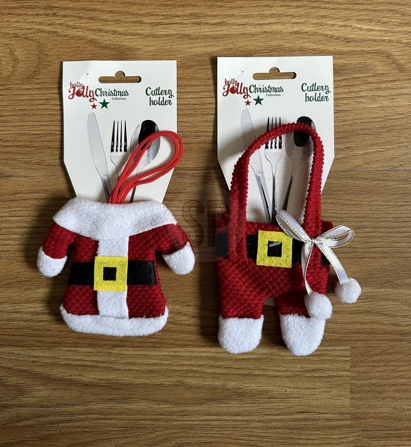 Porta posate vestito Babbo Natale per posate e bicchieri decorazione natalizia - 3