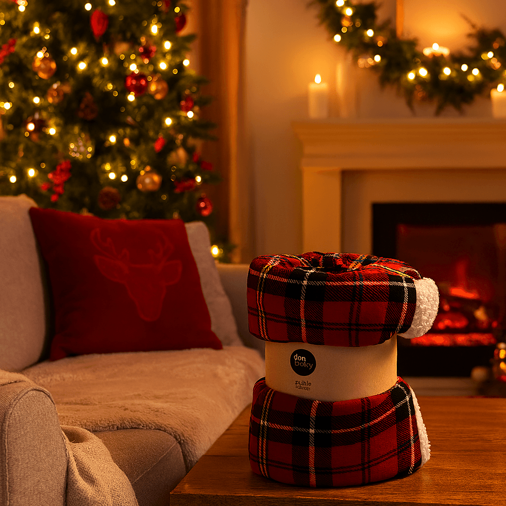 Coperta natalizia in poliestere tartan per decorazioni natalizie - 9
