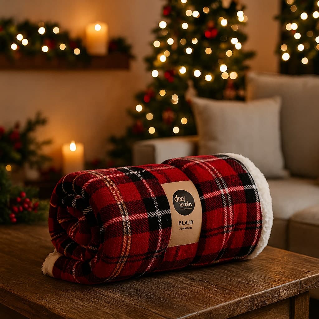 Coperta natalizia in poliestere tartan per decorazioni natalizie - 10