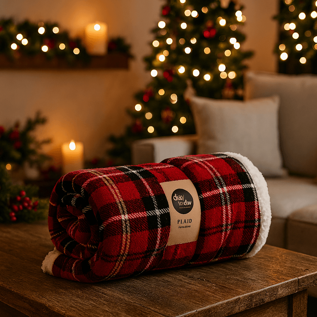Coperta natalizia in poliestere tartan per decorazioni natalizie - 10