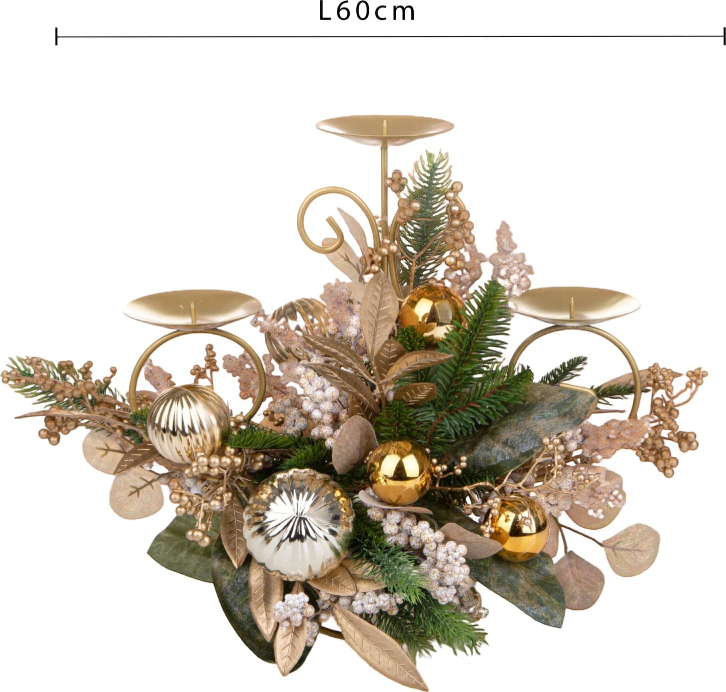 Porta candele in metallo e plastica  x3 oro con palline per decorazioni natalizie - 2