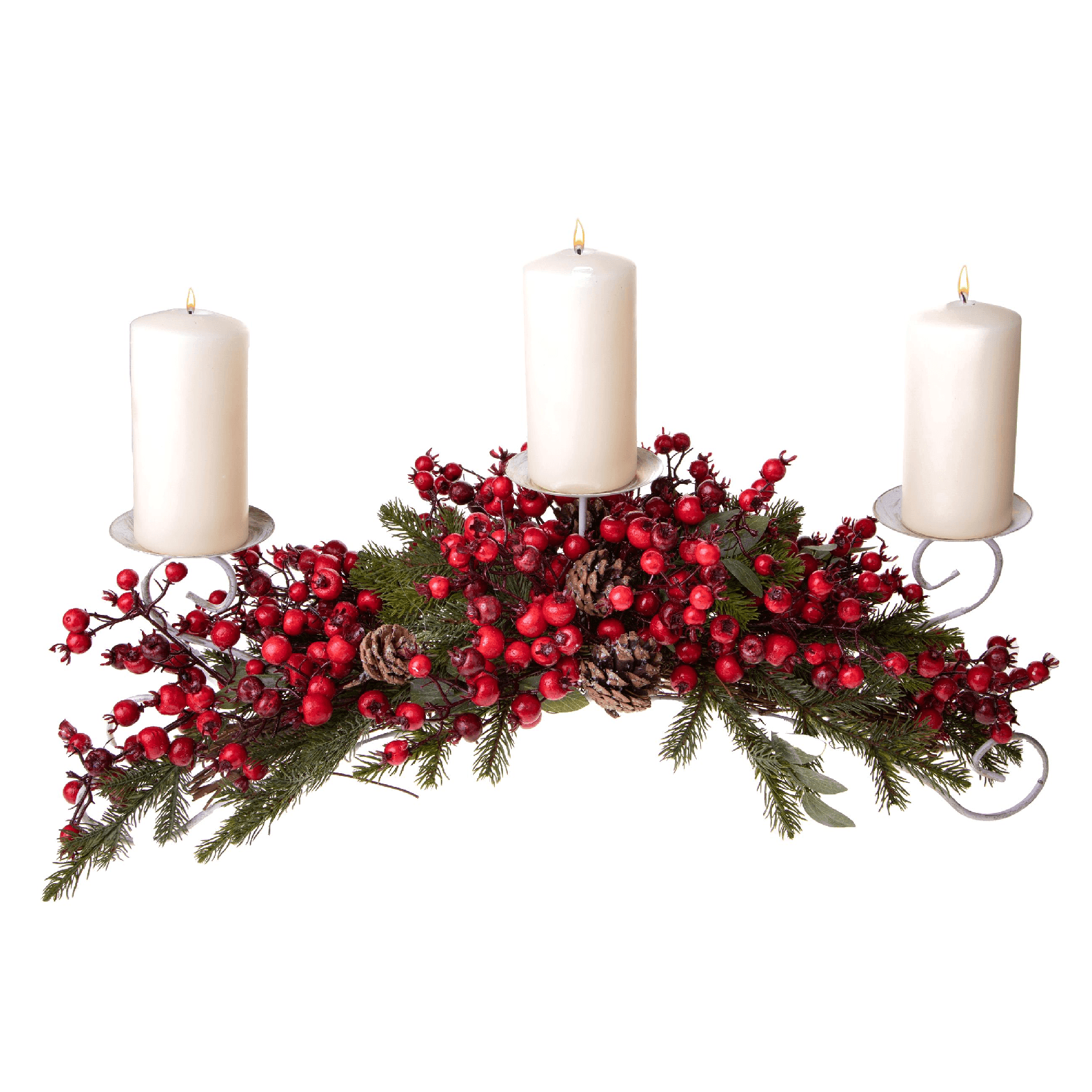 Porta candele x3  con bacche rosse per decorazioni natalizie - 2
