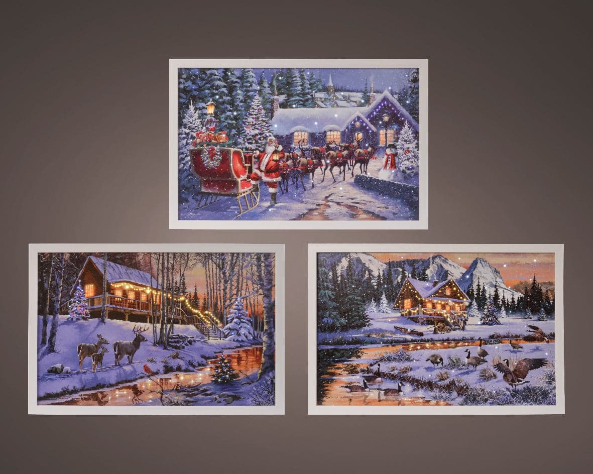 Quadro con LED luminosi a luce calda decorazione natalizia, dipinto da h 58 cm - 2