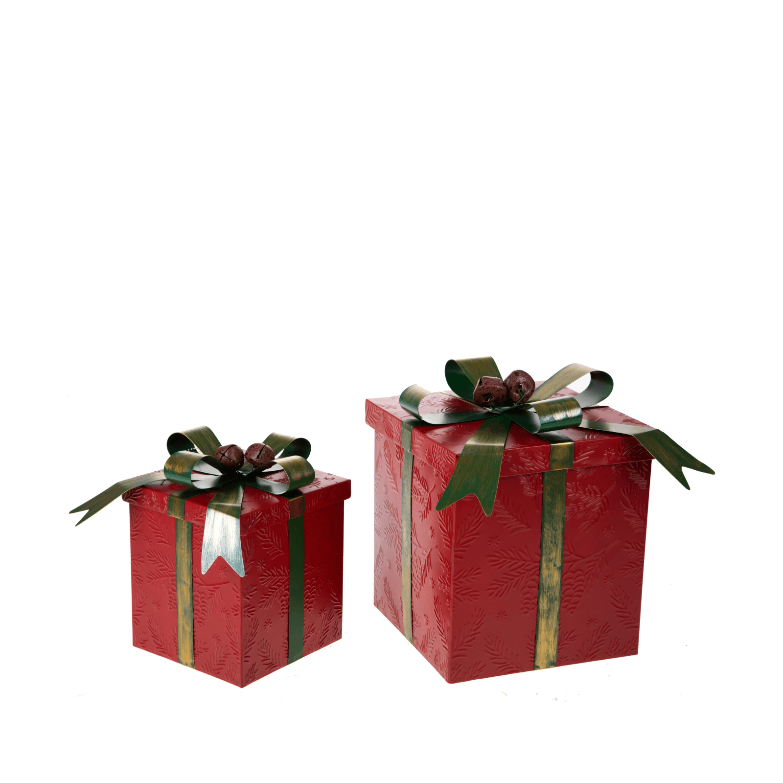 Pacco regalo rosso con fiocco verde H.22 cm per decorazioni natalizie,Set.2 - 2