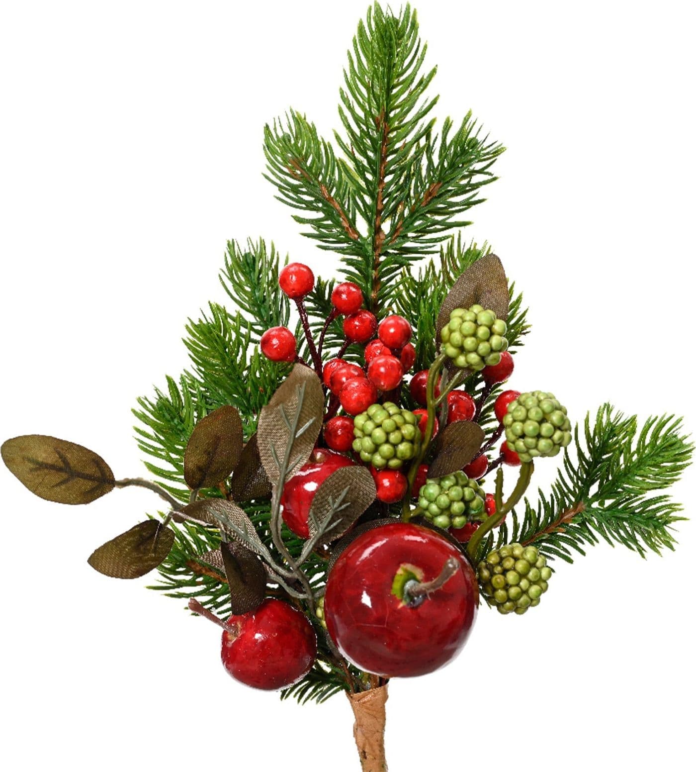 Ramo con pino e palline rosse e verdi per decorazioni natalizie, da 26 cm