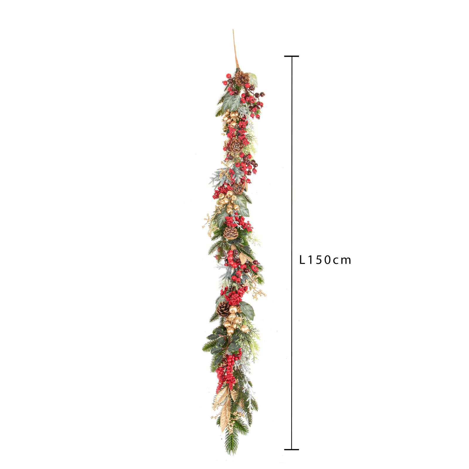 Ramo ghirlanda rossa e oro con decorazione frutti di bosco per interni ed esterni - 2