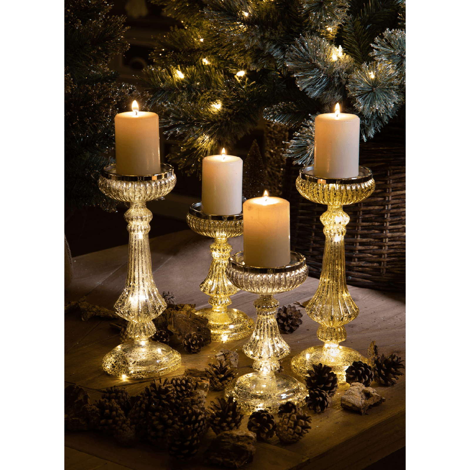 Porta candele in vetro con led per decorazioni natalizie - 5