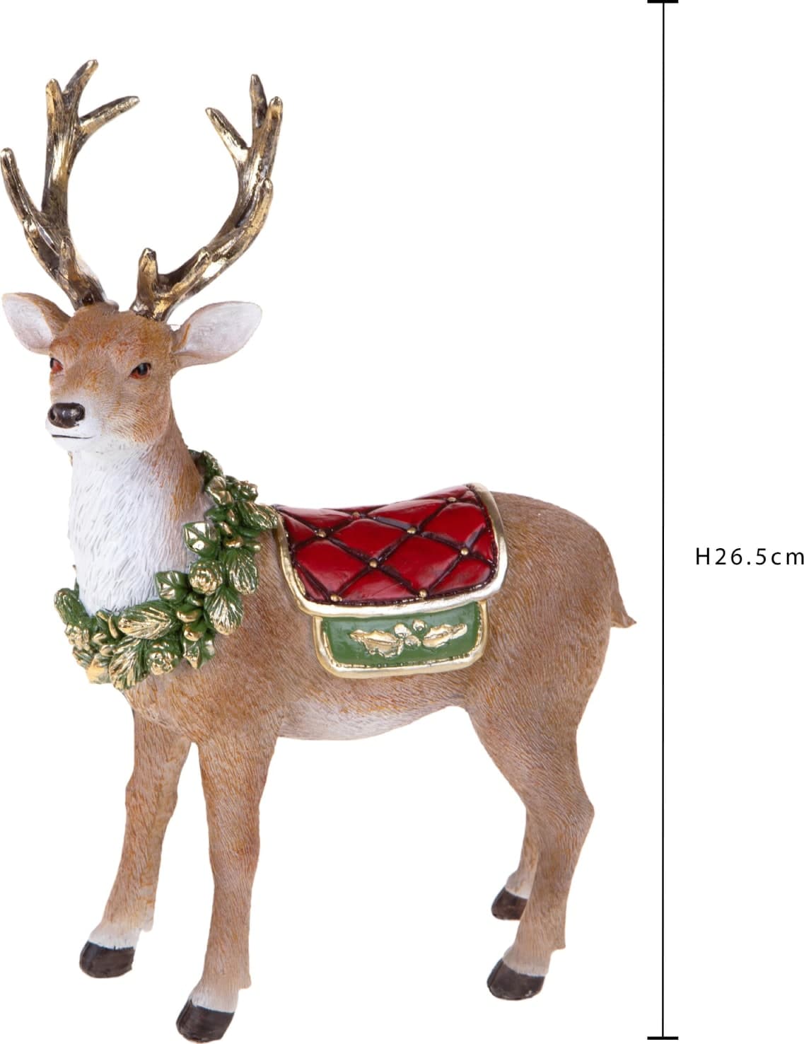 Renna marrone con ghirlanda h32 cm in resina per decorazioni natalizie - 3