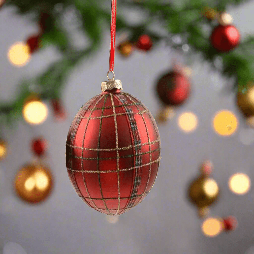 Pallina natalizia in vetro tartan per albero di Natale Ø 10 cm - 2
