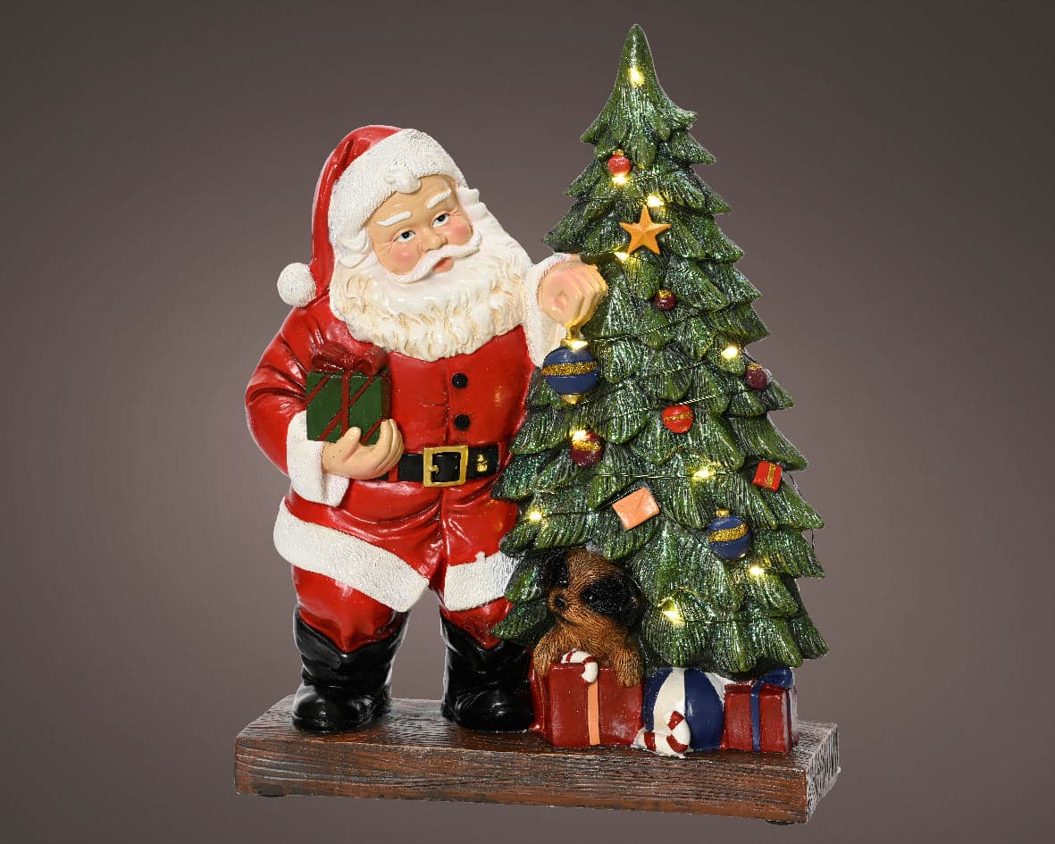Statuetta di Babbo Natale in poliresina con Led, decorazione per interno , h 30 cm - 2