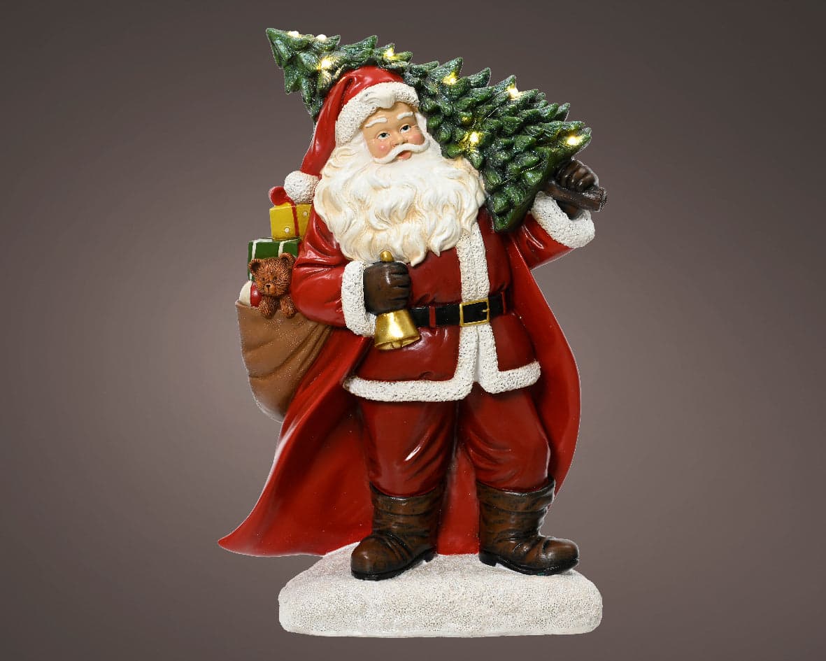 Statuetta di Babbo Natale in poliresina con Led, decorazione per interno , h 38.5 cm - 2