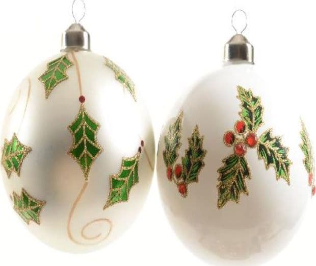 Pallina natalizia con foglie decorative in vetro per albero di Natale Ø 10 cm - 3