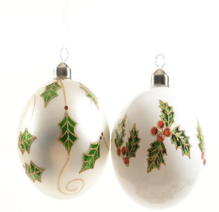 Pallina natalizia con foglie decorative in vetro per albero di Natale Ø 10 cm - 3