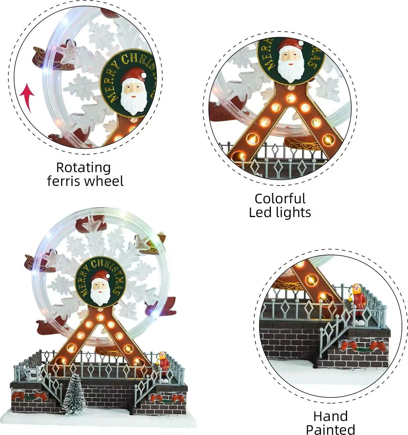 Giostra animata "Ruota panoramica" carillon con Led, decorazione da h 31 cm - 4