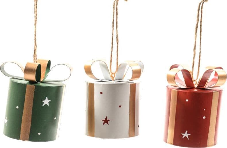 Pendente a forma di pacco natalizio in metallo per Albero di Natale - 4