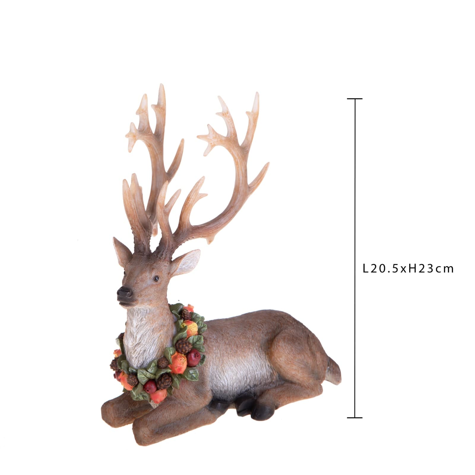 Renna in resina seduta con ghirlanda di frutta h 23 cm per decorazioni natalizie - 3