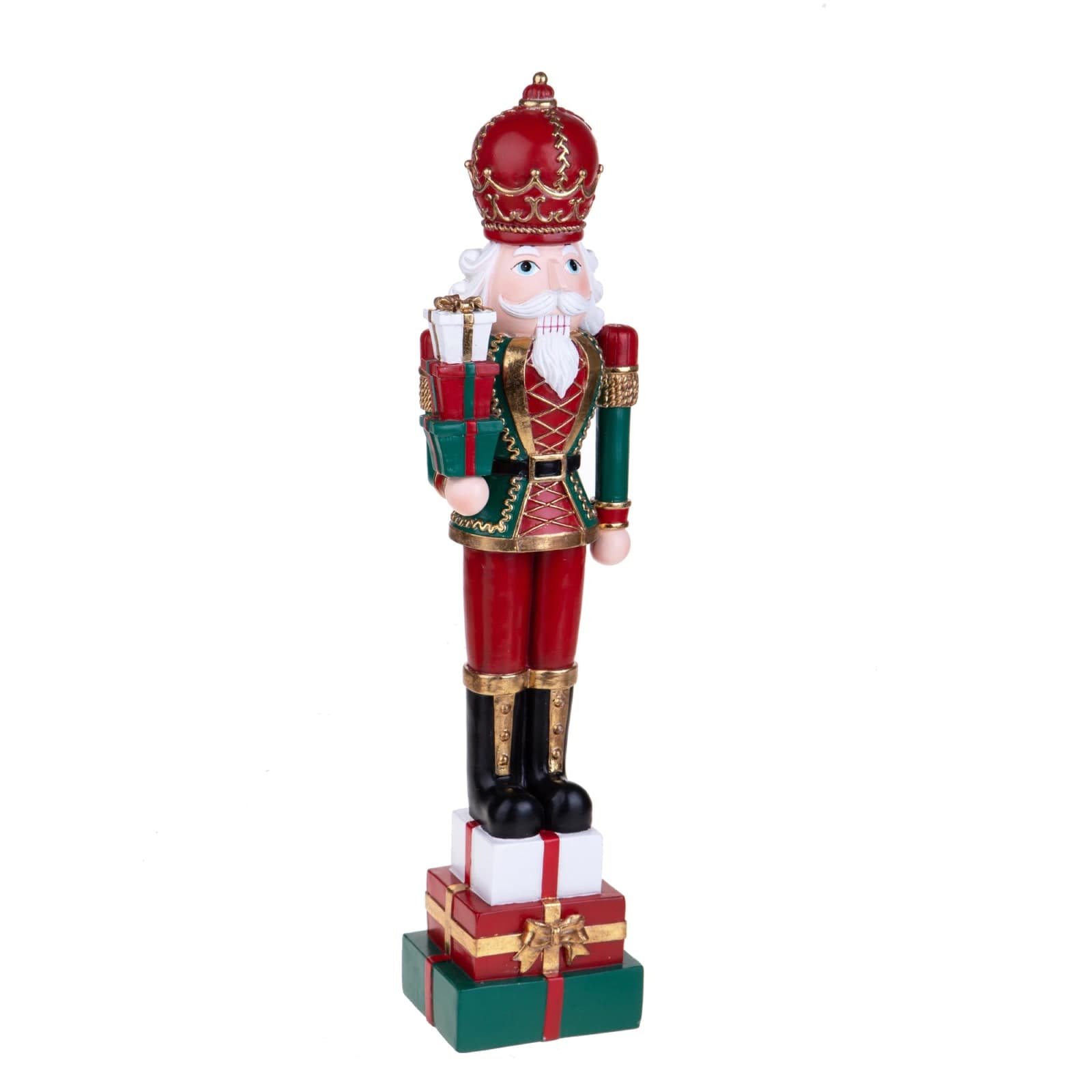 Statuetta soldato schiaccianoci con pacchi in resina per decorazioni natalizie - 2