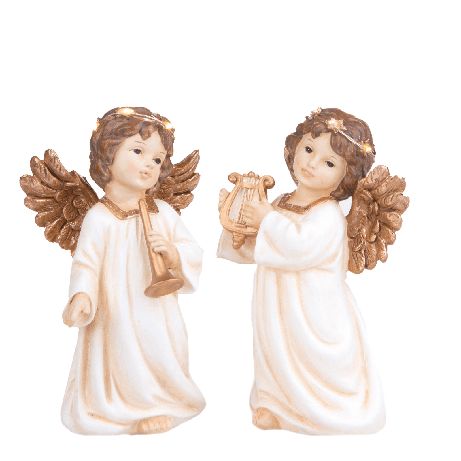 Set.2 angeli con strumenti musicali e led in resins per decorazioni