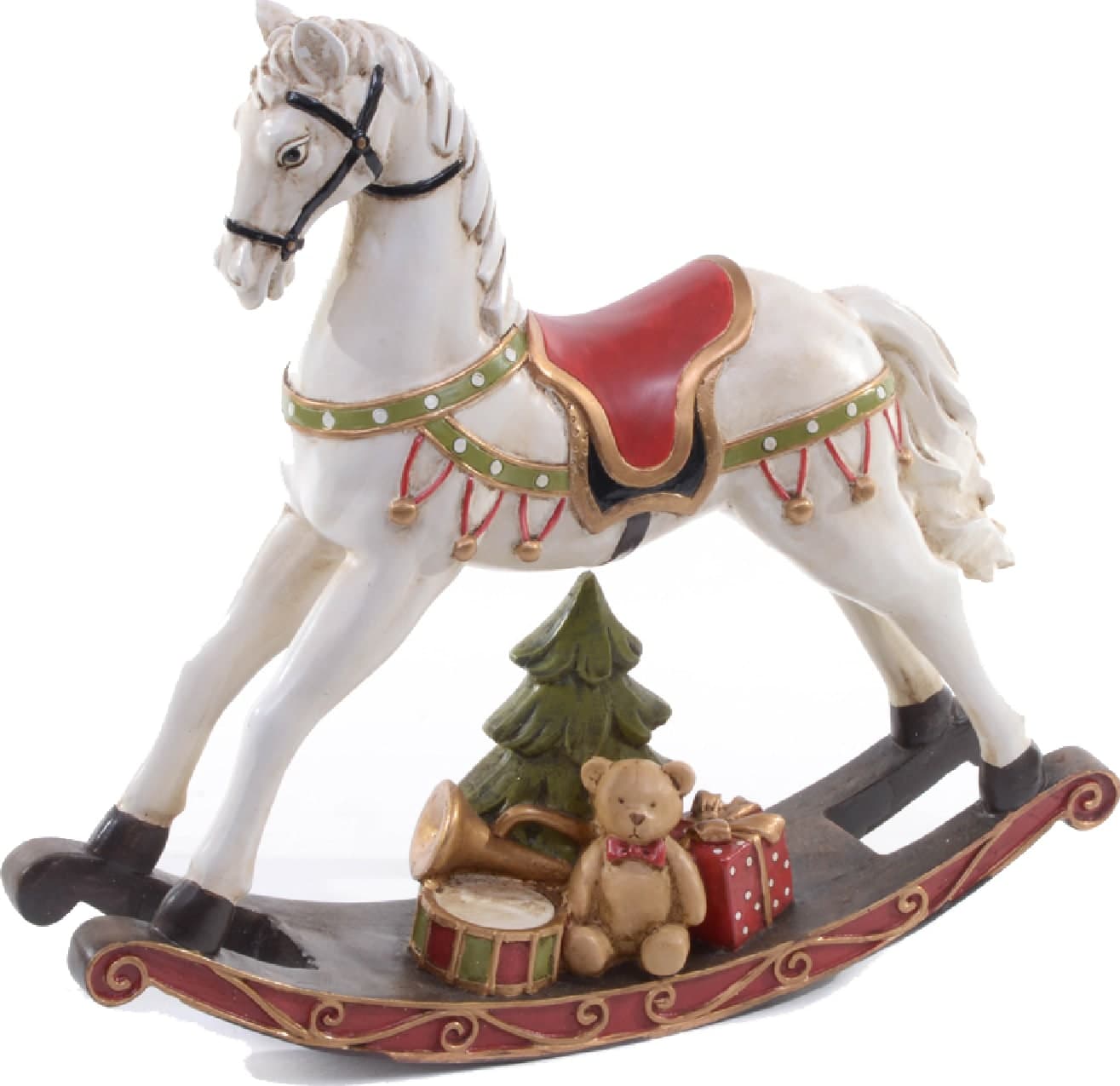 Statuetta cavallo a dondolo in resina per decorazioni natalizie - 2