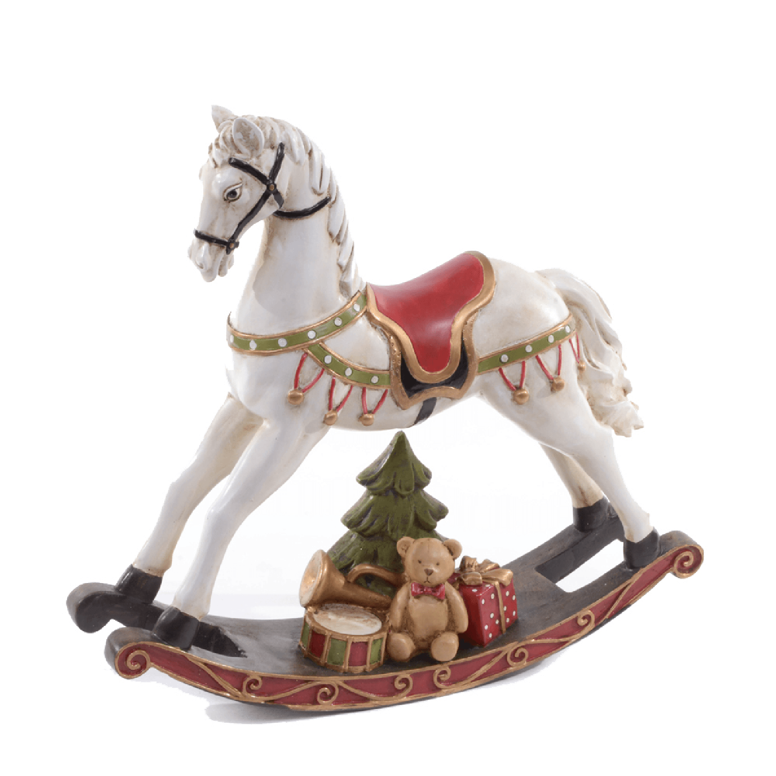 Statuetta cavallo a dondolo in resina per decorazioni natalizie - 2