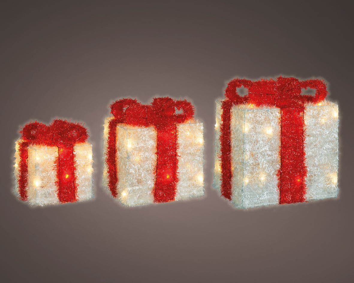 Set 3 pacchi regalo luminoso color bianco e rosso per uso interno ed esterno - 2