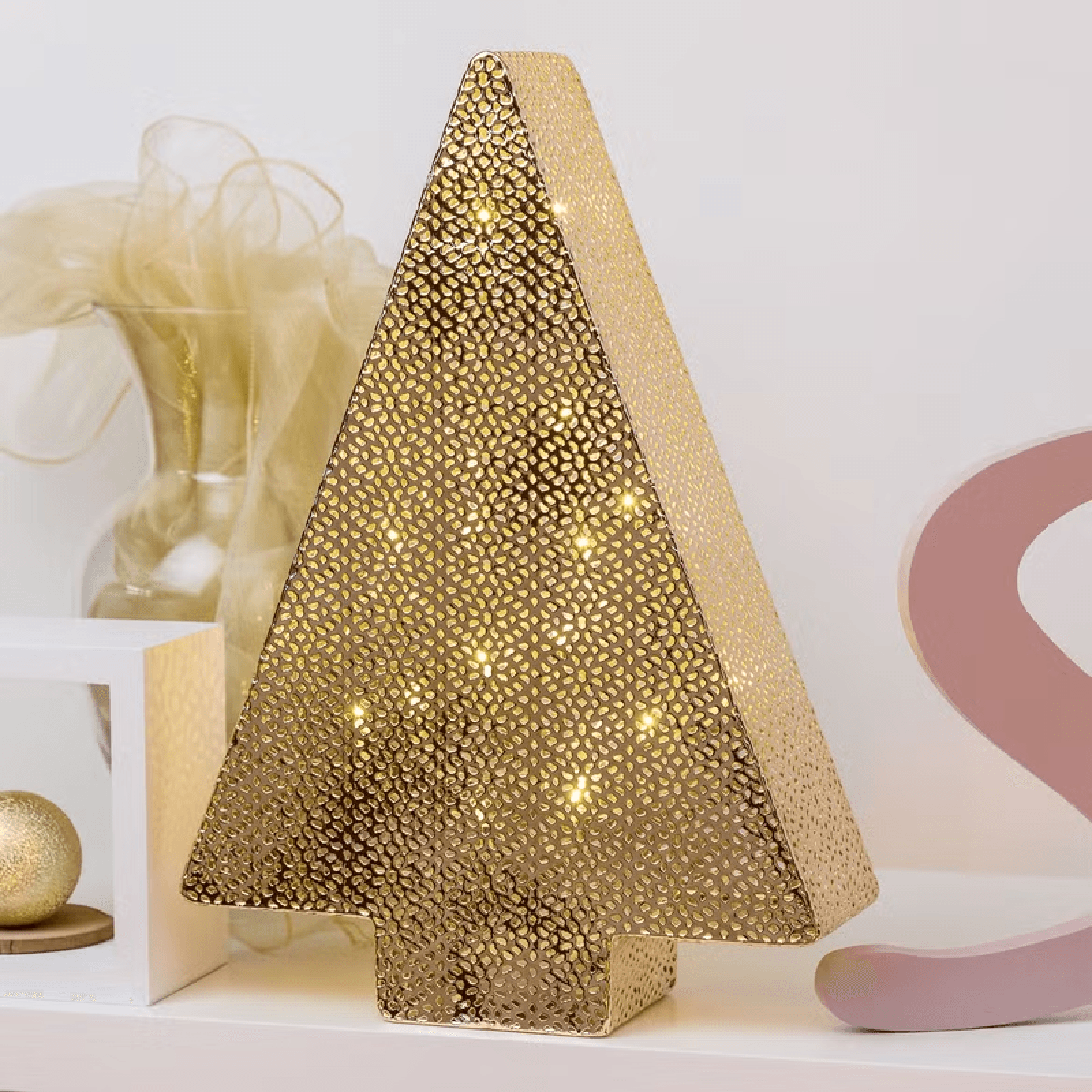 Albero di Natale luminoso in metallo traforato, led bianco caldo per decorazioni - 3